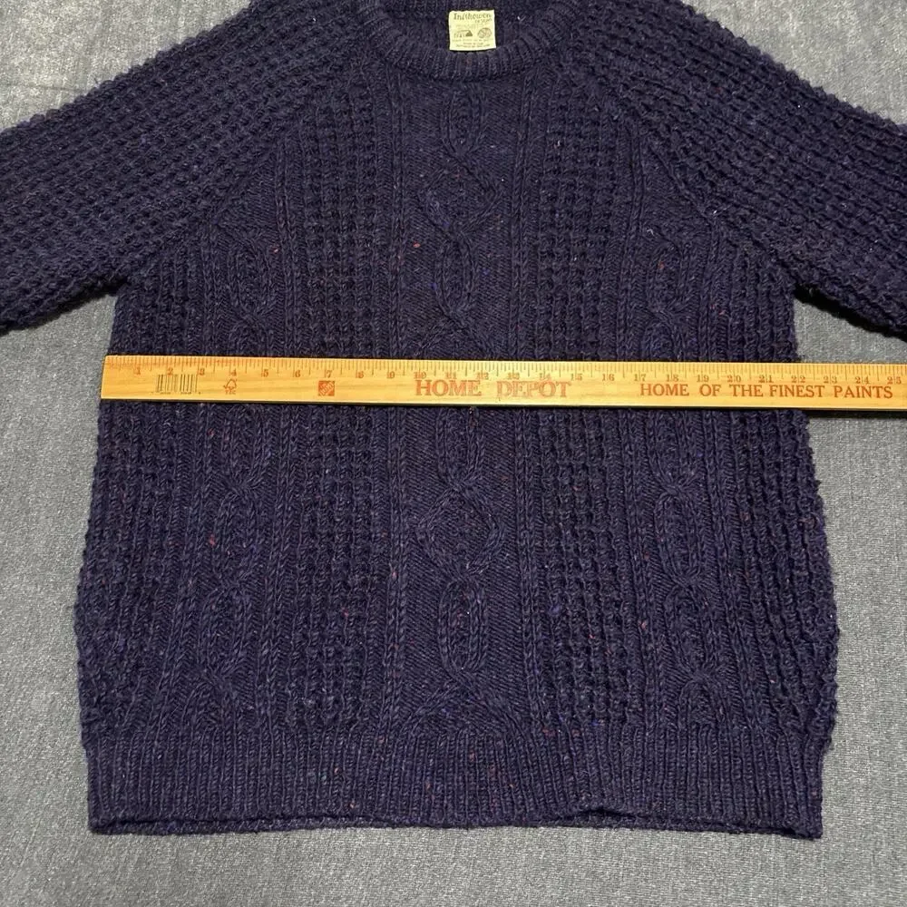 VINTAGE Inishowen Men Sweater L Blue Cable Knit 100% Wool Handloomed Donegal